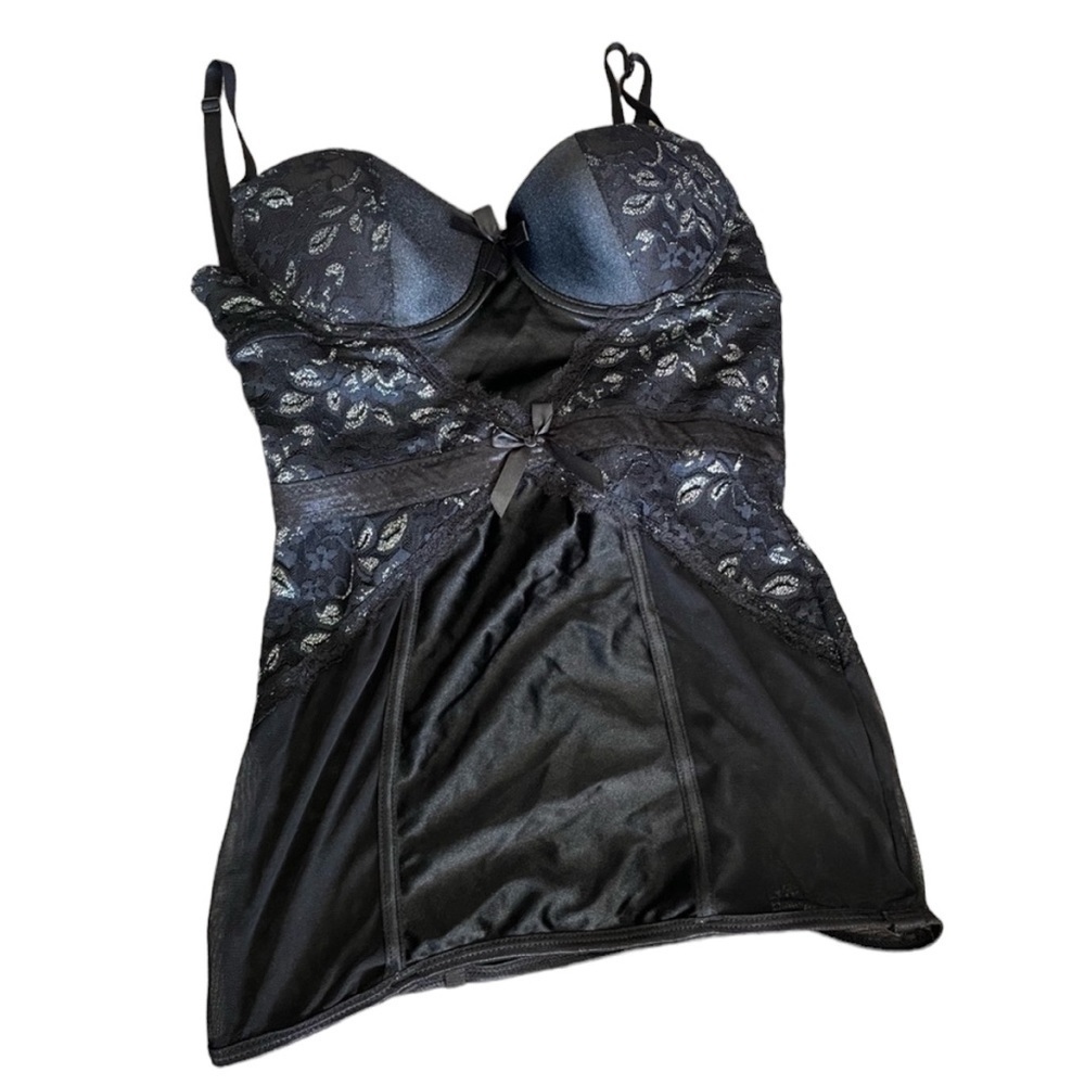 black lace lingerie camisole with underwired cups